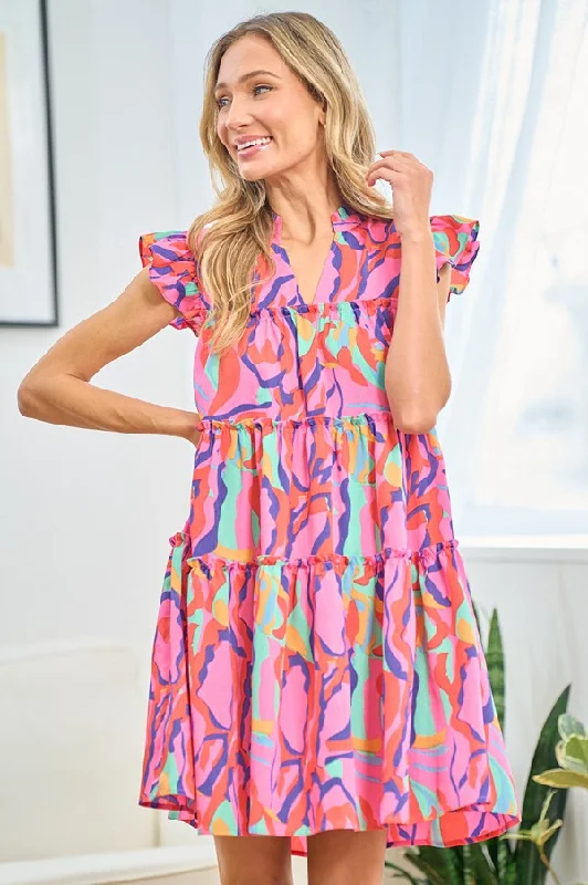First Love Multicolored Abstract Print Babydoll Dress