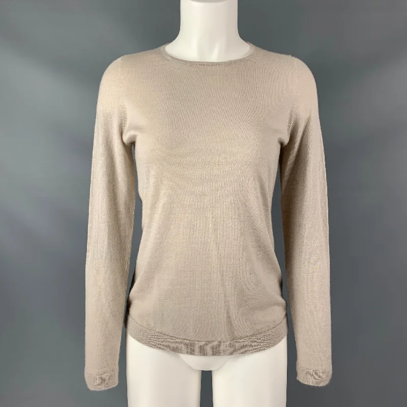 FALCONERI Size M Oatmeal Cashmere Long Sleeve Pullover Shirred Sleeve Feminine