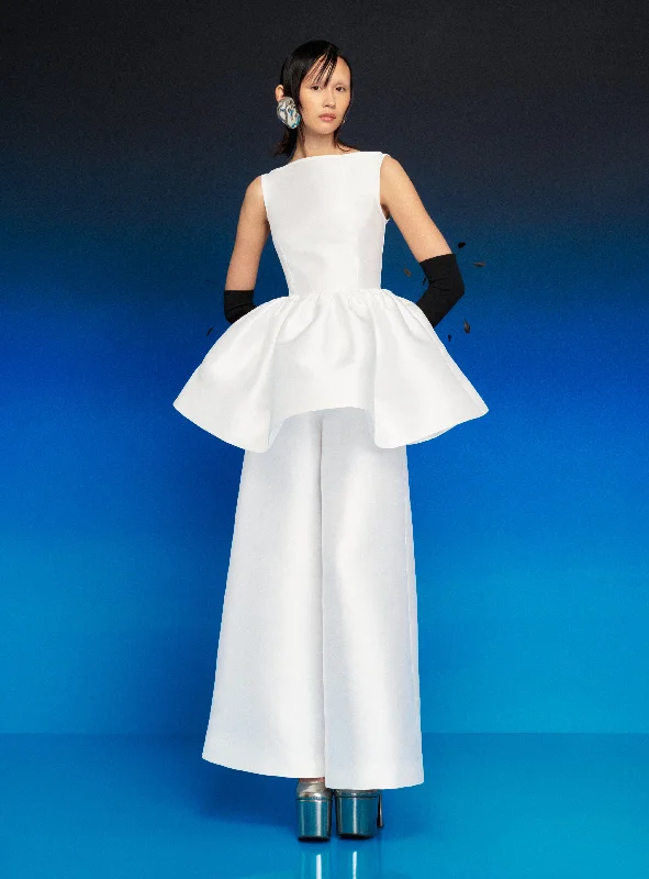 The Thea Trousers in Cream Wide Leg Loose Fit Mid Waist