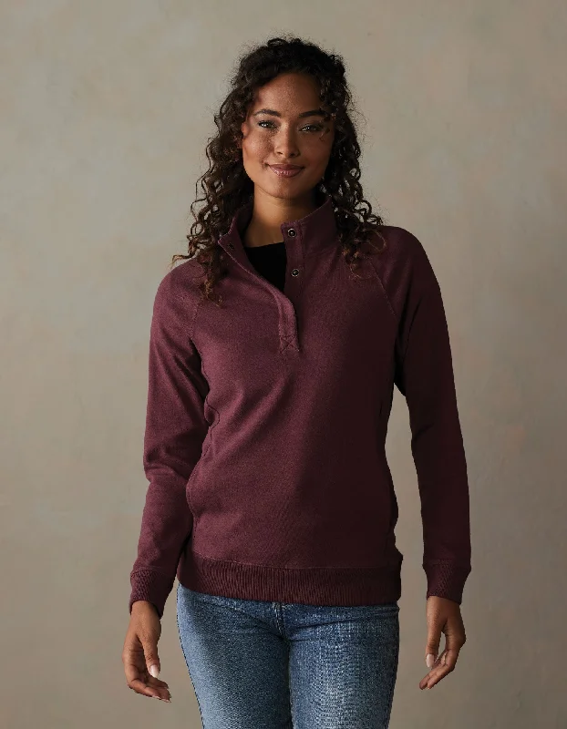 Puremeso Weekend Snap Pullover in Wine Sabrina Neck Pullover