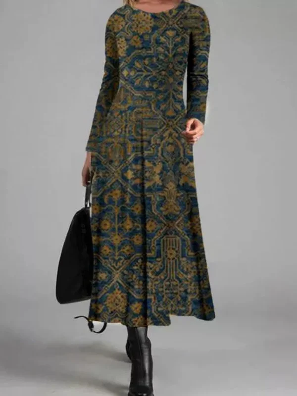 Pastoral Leisure Round Neck Women'S Long Dress