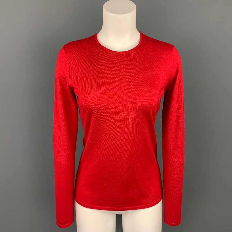 RALPH LAUREN Black Label Size M Red Jersey Cashmere / Silk Pullover Bishop Sleeve Elegant