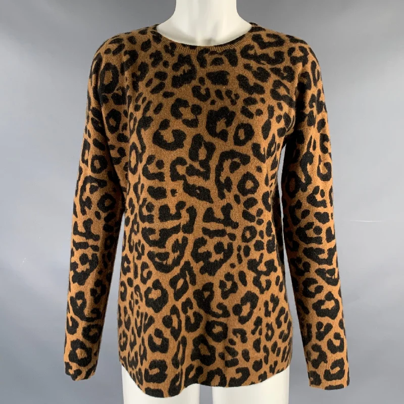 SAKS FIFTH AVENUE Size S Brown Black Cashmere Animal Print Pullover Thick Cable Knit SAKS FIFTH AVENUE Size S Brown Black Cashmere Animal Print Pullover Thick Cable Knit