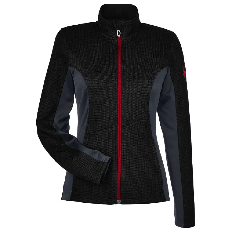 Spyder Women's Black/Plr/Red Full Zip Sweater Herringbone Houndstooth Plaid