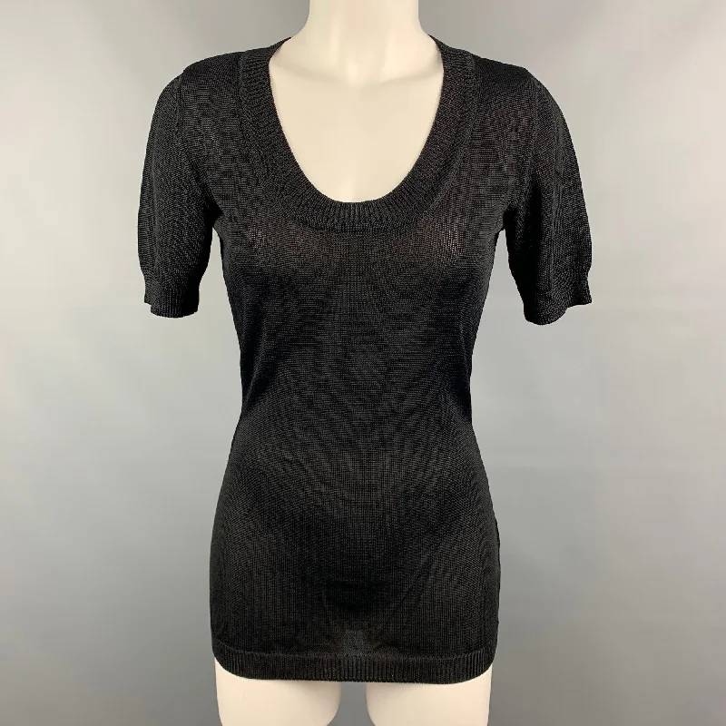 Vintage MOSCHINO COUTURE Size 8 Black Knitted Rayon Short Sleeve Pullover Spaghetti Sleeve Top