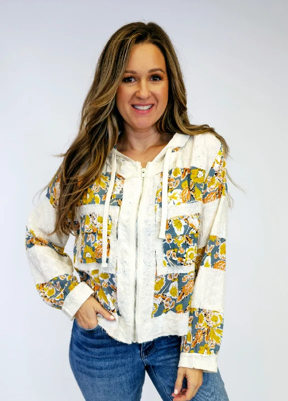 BALLOON SLEEVE PRINT PATCH WOVEN FLORAL JACKET - OATMEAL Hooded Jacket Caped Jacket Shawl Collar Jacket BALLOON SLEEVE PRINT PATCH WOVEN FLORAL JACKET - OATMEAL Hooded Jacket Caped Jacket Shawl Collar Jacket