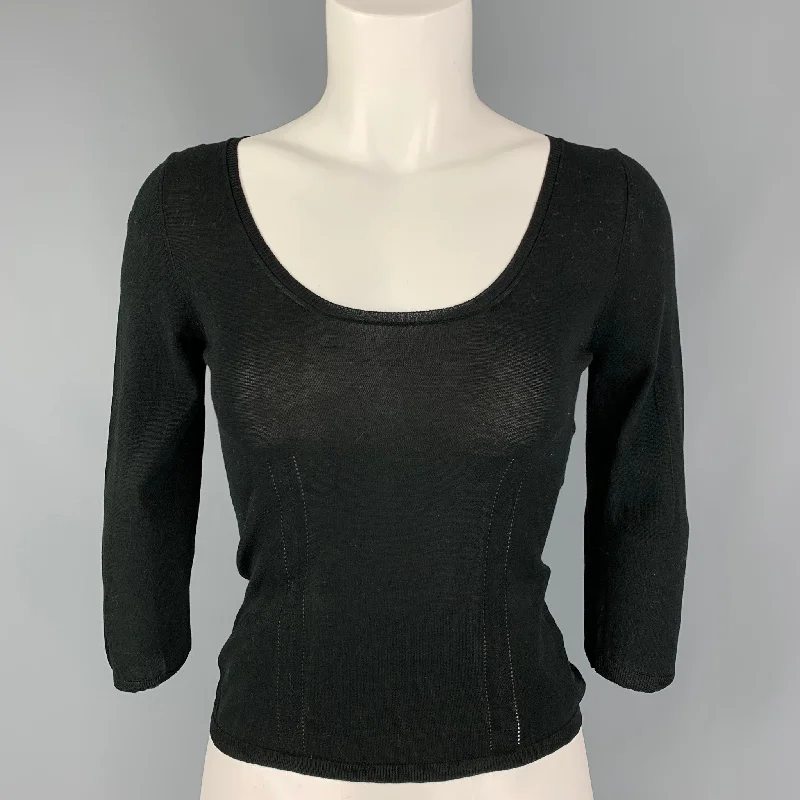 GUCCI Size XS Black Cotton Scoop Neck Pullover Cold Shoulder Design