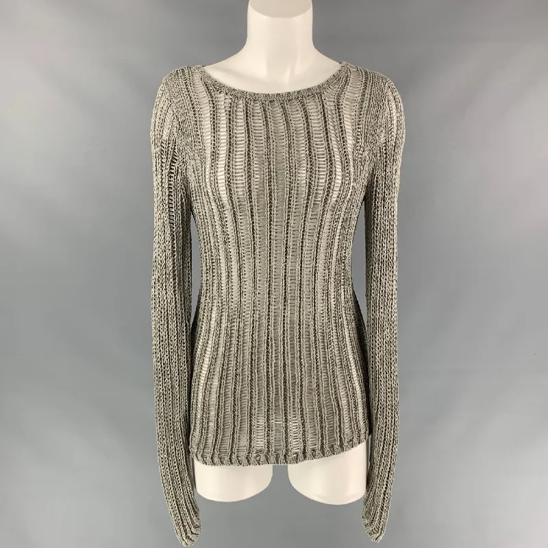 MILLY Size S Grey Knitted Cotton / Acrylic Oversized Pullover Bateau Neck Pullover