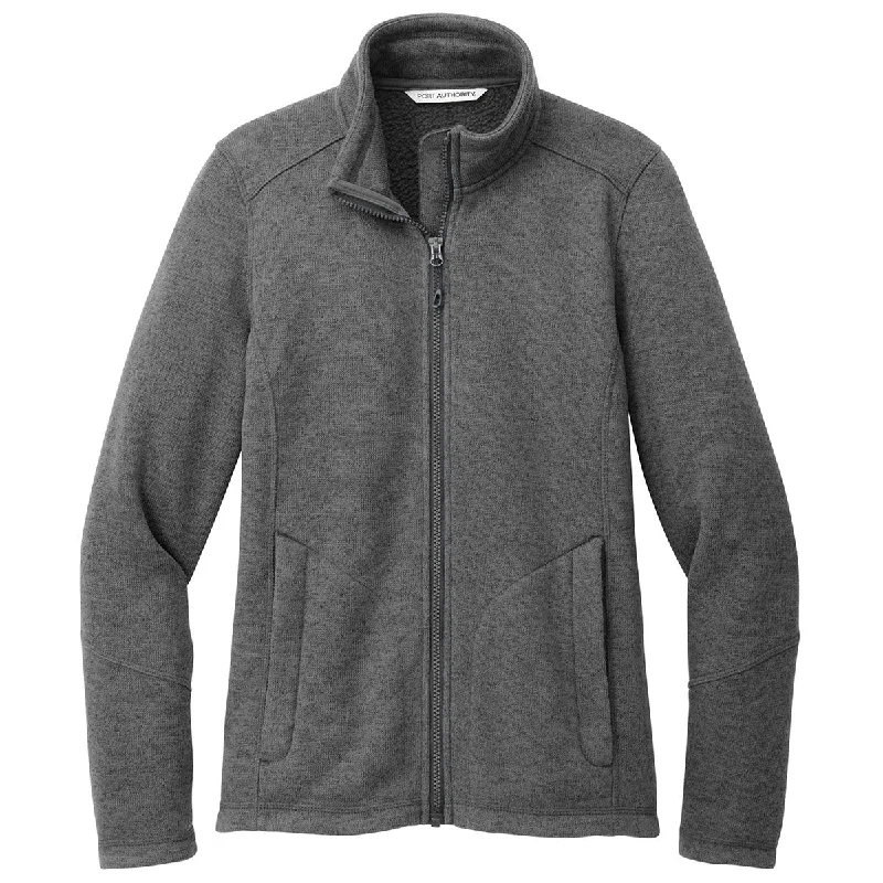 Port Authority Women's Grey Smoke Heather Arc Sweater Fleece Jacket Sequined Glittery Shiny Port Authority Women's Grey Smoke Heather Arc Sweater Fleece Jacket Sequined Glittery Shiny