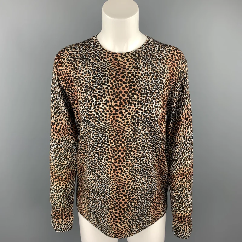 EQUIPMENT Size XS Black & Tan Cheetah Print Wool Pullover Faux Fur Trim