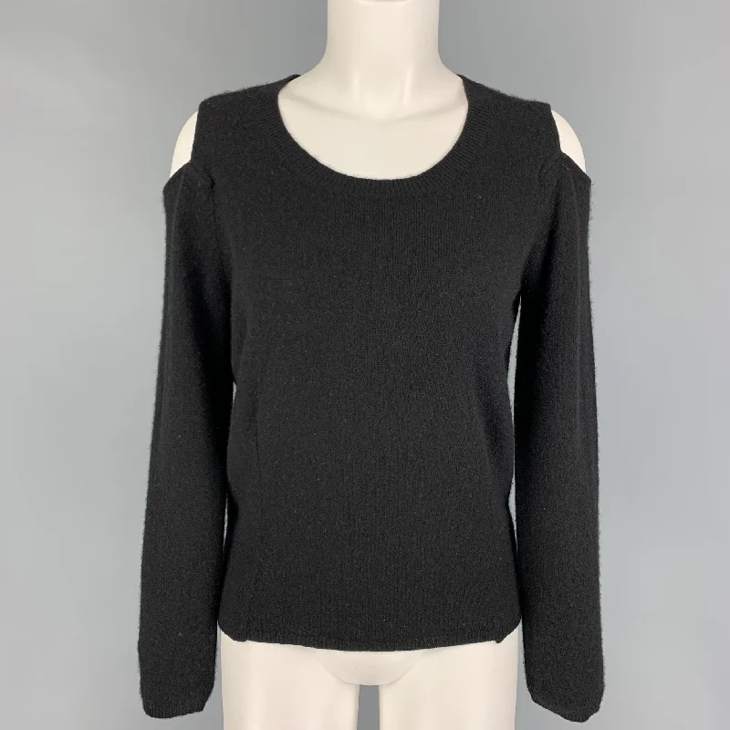 PECK&PECK Size M Black Cashmere Long Sleeve Pullover Textured Knit Design