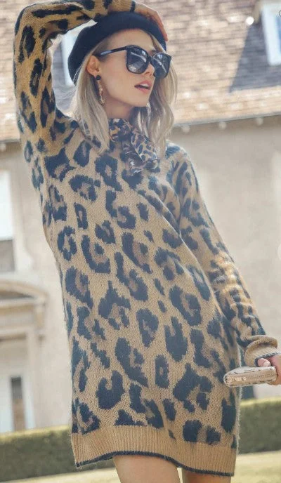 SASSY LEOPARD SWEATER DRESS Transparent Opaque Sheer