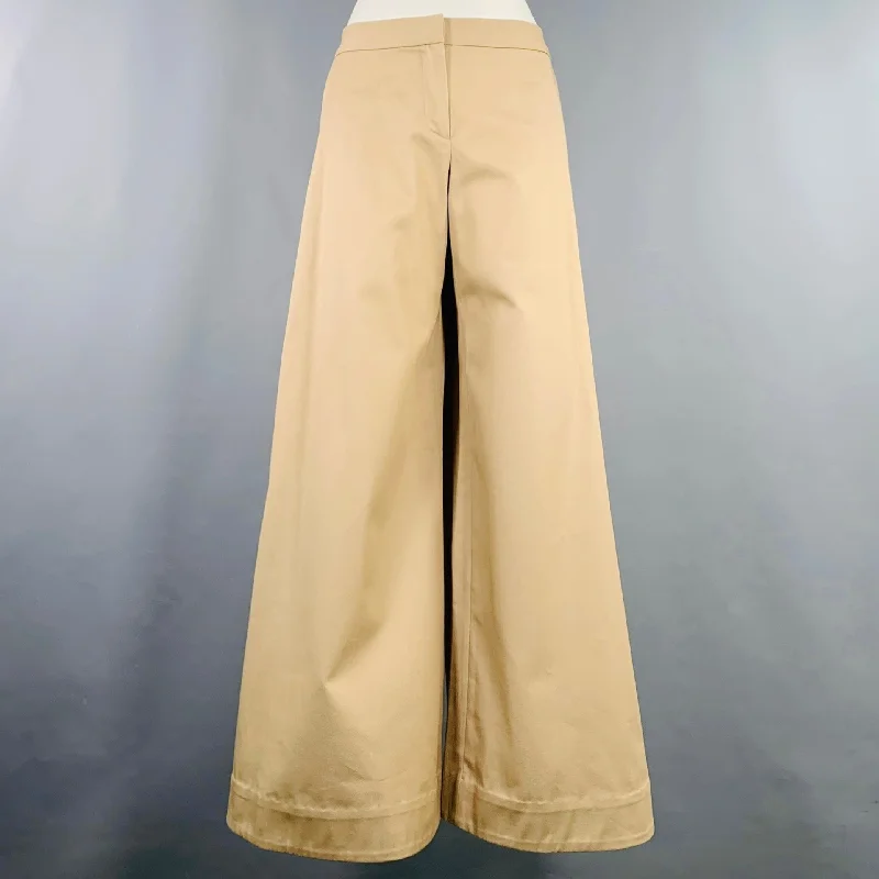 PUPPETS & PUPPETS Size 4 Rave Trouser Tan Cotton Twill Wide Leg Dress Pants Trousers Designer Luxury