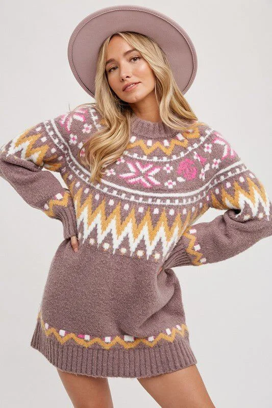 SIZE S/M - Spare My Heart Sweater Dress Houndstooth Herringbone Solid