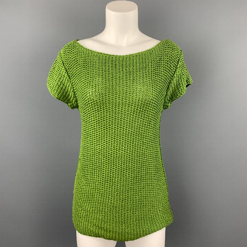 TORY BURCH Size S Green Knitted Cotton Short Sleeve Pullover Crew Neck Wool