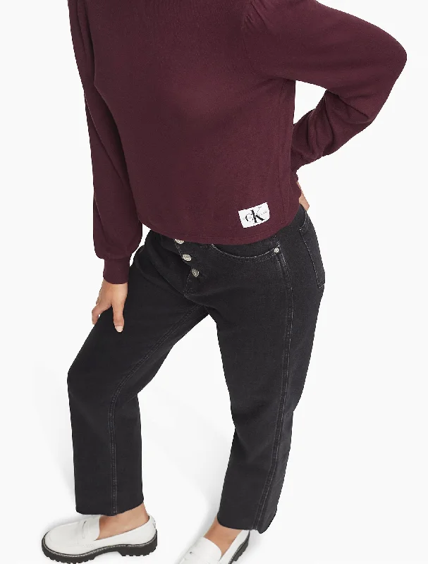 Calvin Klein Mock Neck Blouson Sleeve Sweater - Women Hooded Caped Shawl Collar