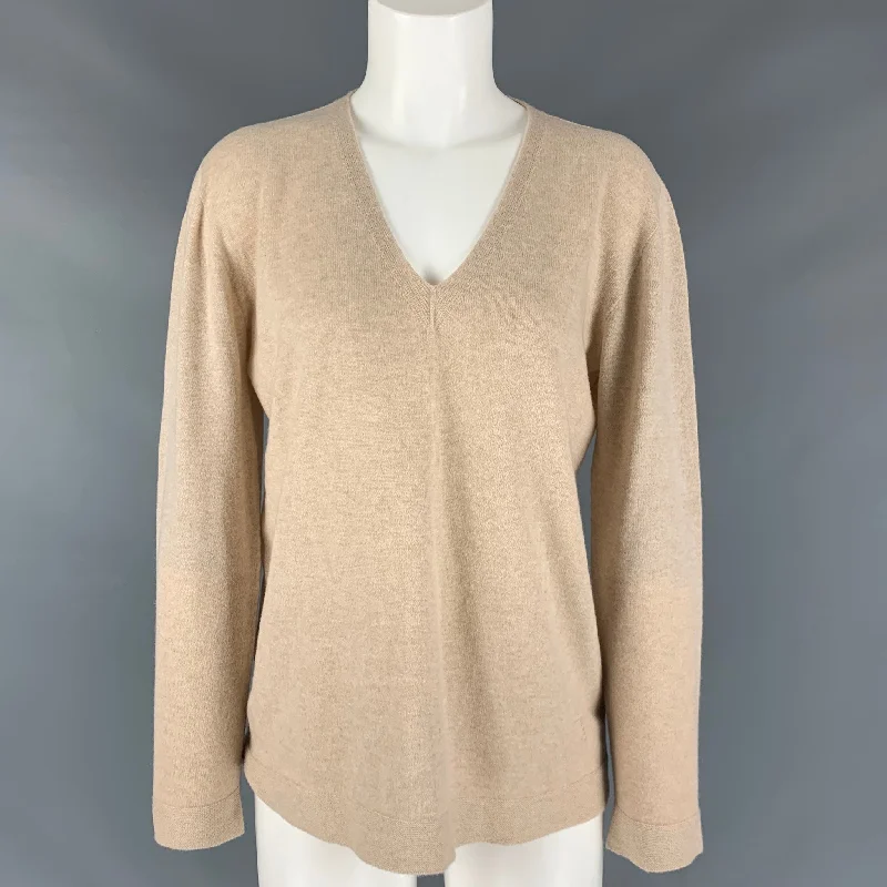 AKRIS Size 6 Beige Cashmere V-Neck Pullover Soft Wool Sweater