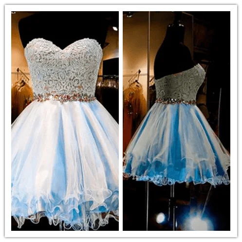 Fitted Tulle Lace Blue Homecoming Dress Prom Dress