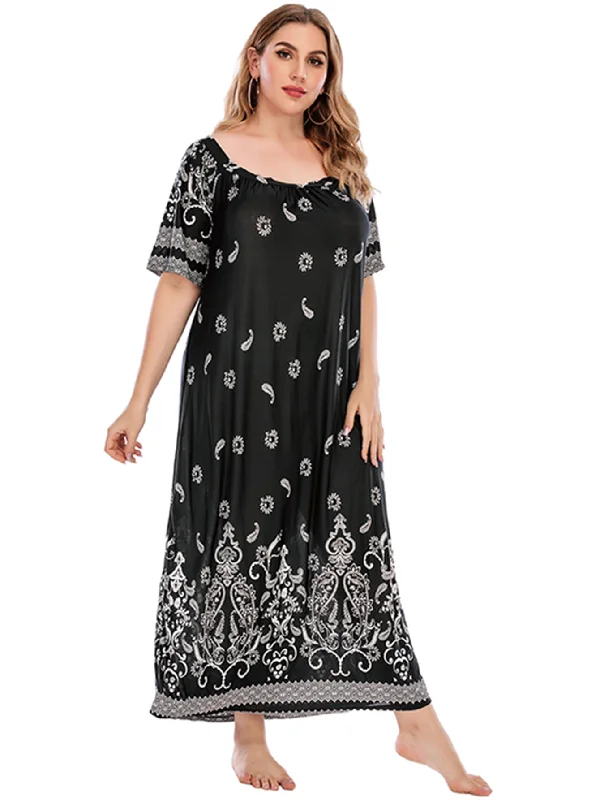 KittenAlarm - Plus size Print Pullover Dress Tee Dress Sabrina Neck Pullover
