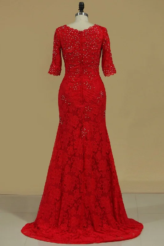 Mother Of The Bride Dresses Mermaid/Trumpet V Neck With Beads And Applique Lace
