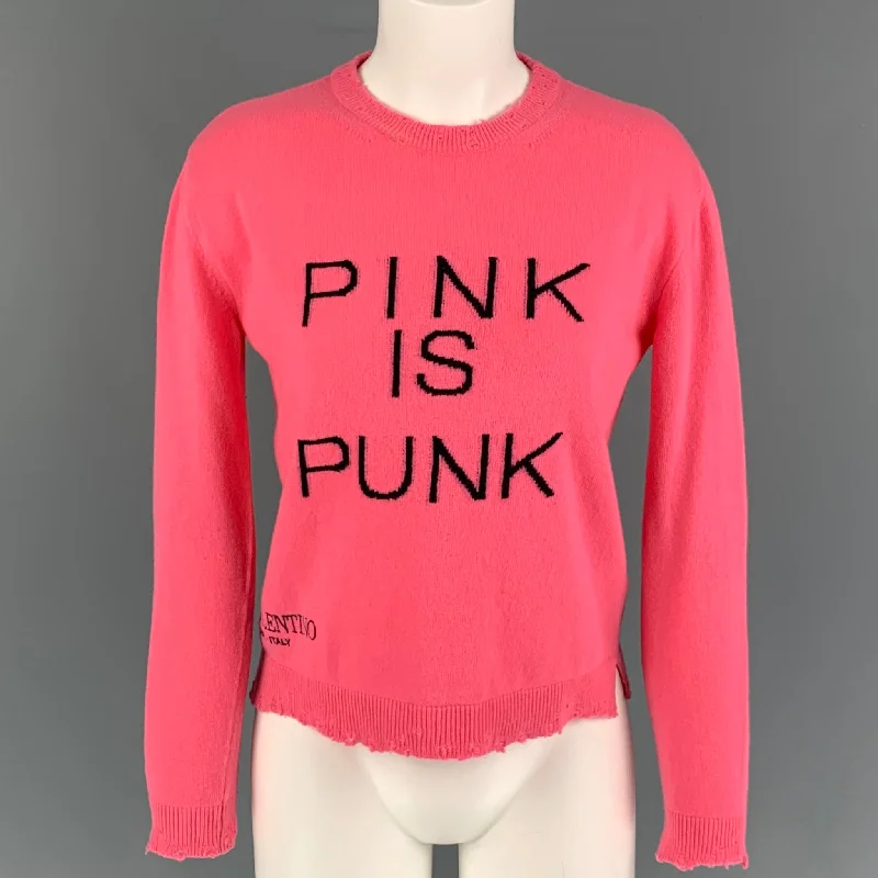 VALENTINO Size XS Pink Wool Cashmere Distressed Pink Is Punk Pullover Mock Neck Pullover