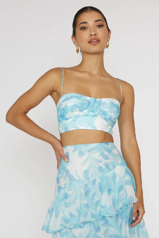 Veda Pleat Crop Top Floral Blue Rayon Fabric Velvet Fabric Corduroy Fabric