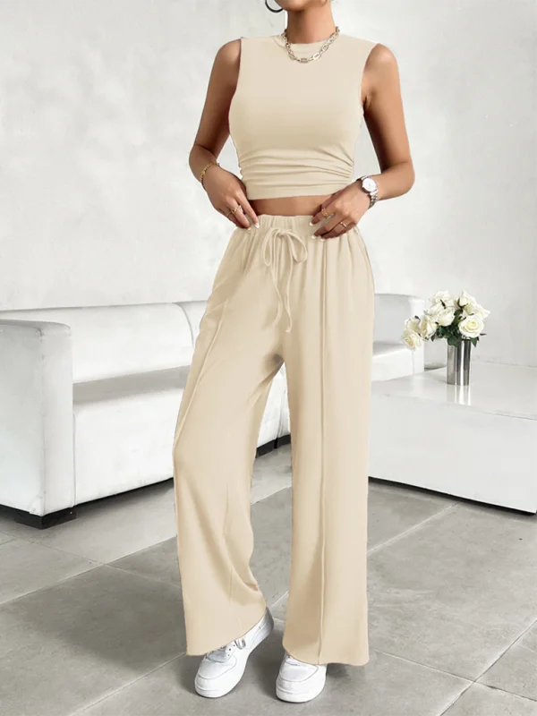 Blue Zone Planet | Kiera's Round Beck Sleeveless Top and Trousers Two-piece Suit Skinny Trousers Denim Stretchy