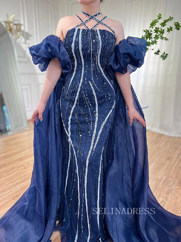 Luxury Mermaid Off-the-shoulder Puff Sleeve Evening Gowns Beaded Formal Dresses LA72072