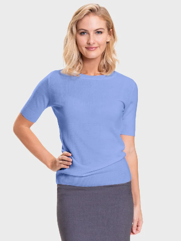 Ladies' Sloane Crewneck Sweater - Peri Blue Cotton Fabric Linen Fabric Terry Fabric