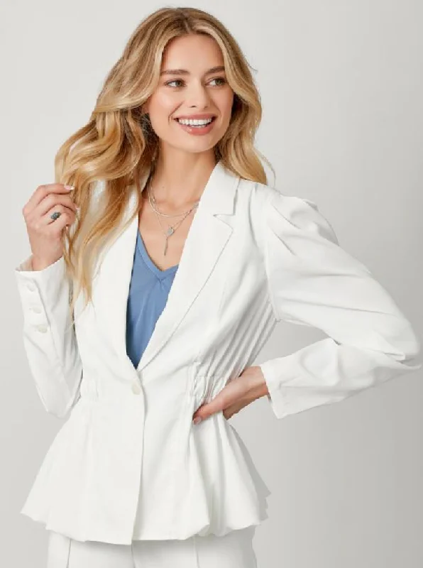 Gathering Waist Peplum Jacket [Off White-60448] One-Shoulder Jacket Off-the-Shoulder Jacket Asymmetrical Jacket