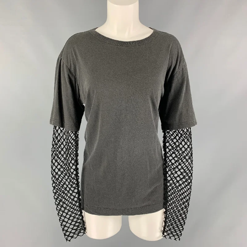 DRIES VAN NOTEN Size S Charcoal Mesh Black Cotton &  Polyester Pullover Boat Neck Sweater