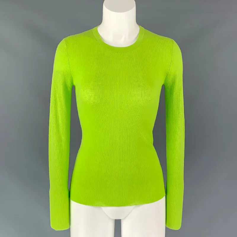 MICHAEL KORS Cashmere Ribbed Knit Size S Green Pullover One Shoulder Top
