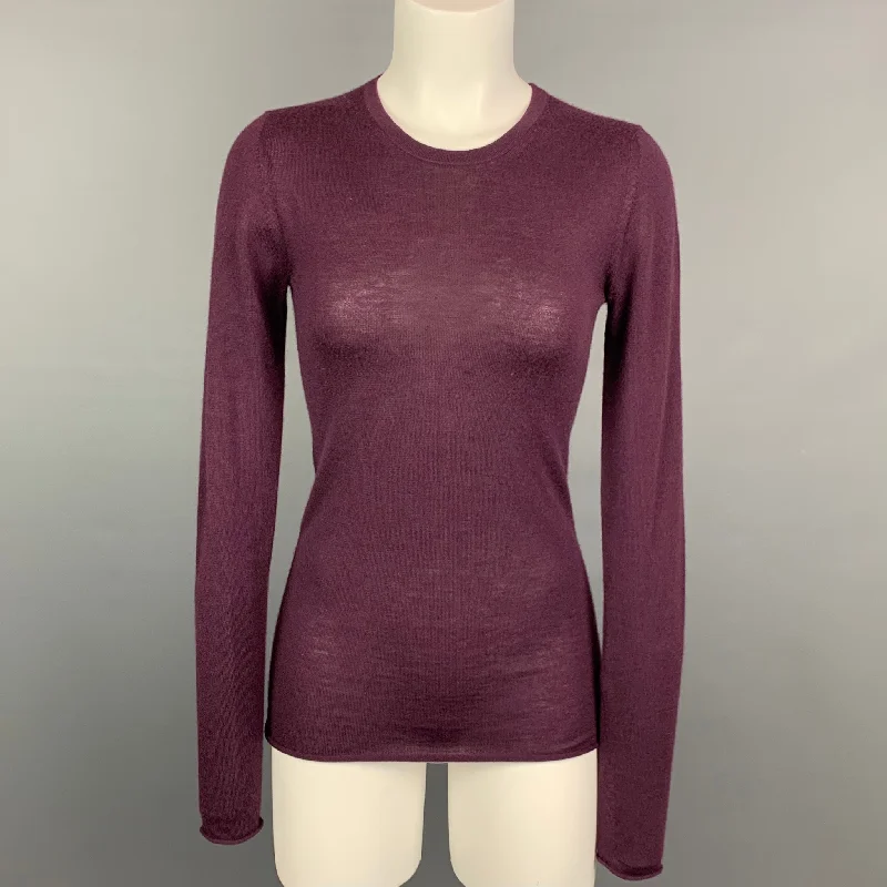 TSESAY Size S Eggplant Cashmere Crew-Neck Pullover Plunging Neck Pullover