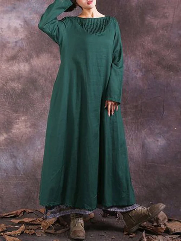 Casual Solid Color Cotton and Linen Loose Dress