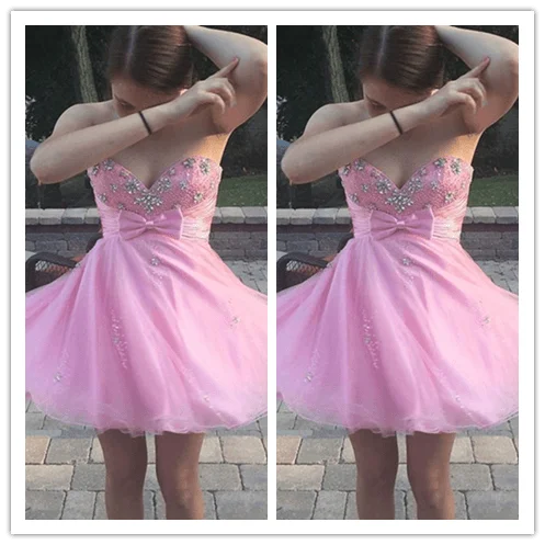 Colorful Pink Cute Homecoming Dresses Prom Dresses