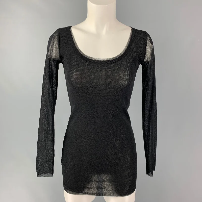 FUZZI Size S Black Nylon Pullover Wide Sleeve Pullover