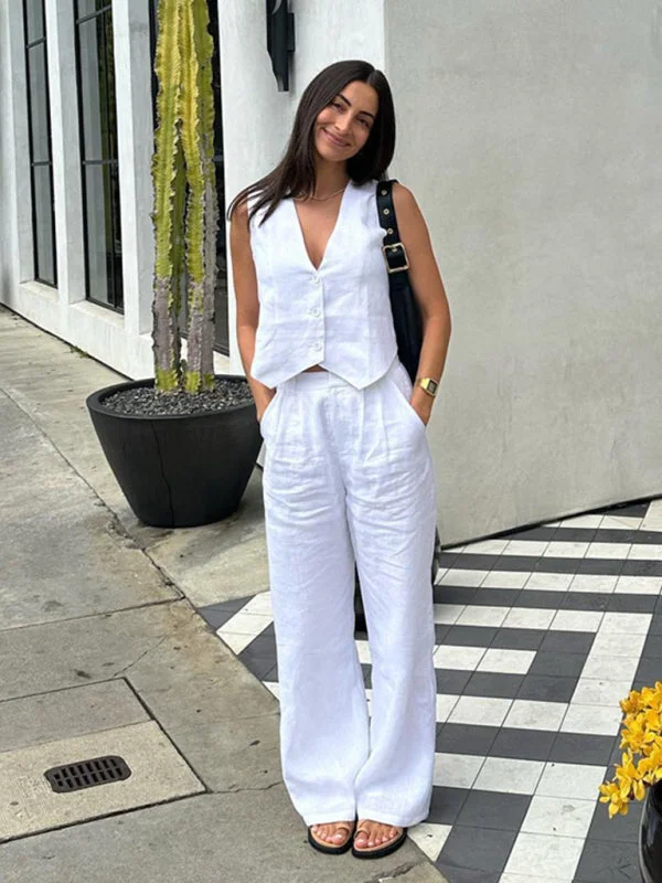Blue Zone Planet | Anna's Sleeveless Vest and Trousers Cotton Two-Piece Set Trousers fashionable chic