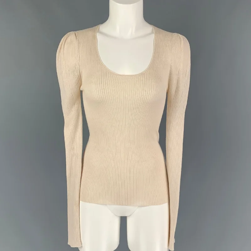 PRADA Size 4 Beige Ribbed Scoop Neck Pullover Cashmere Luxurious Pullover