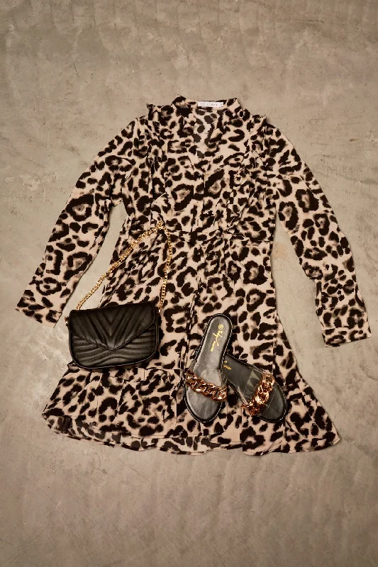 ANIMAL PRINT DRESS BLACK/ BROWN CH8123