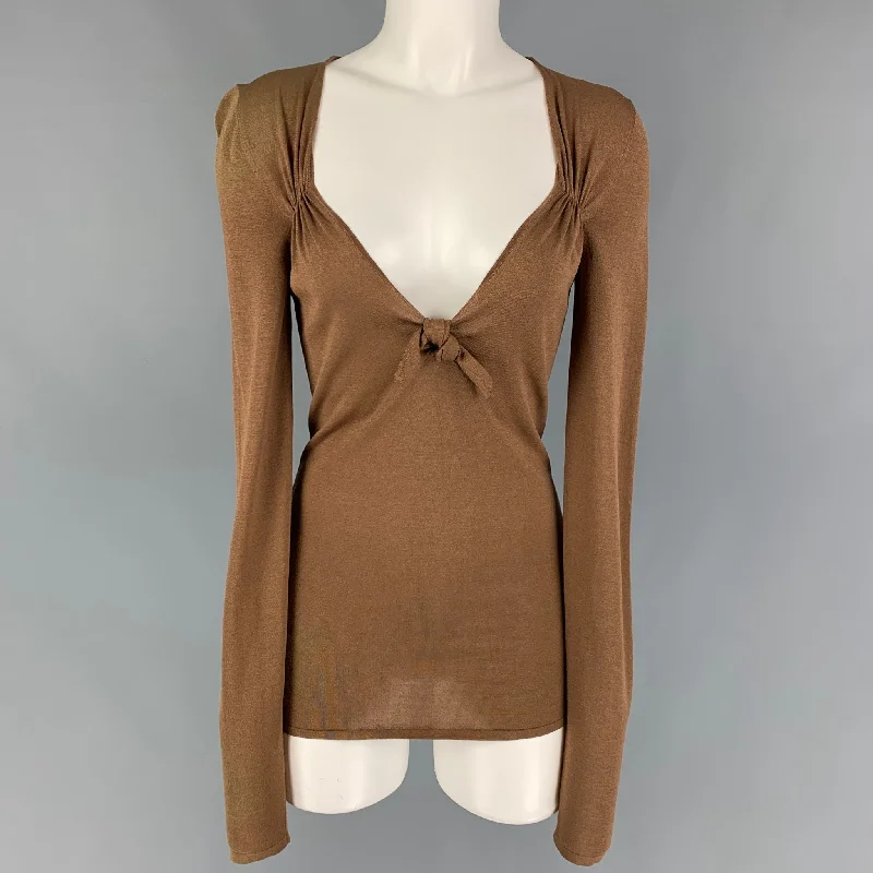 GUCCI Size S Copper Silk Blend Long Sleeve Pullover Thin Wool Pullover