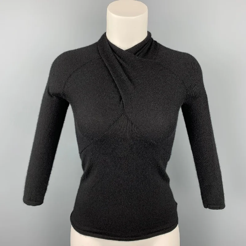 RALPH LAUREN Black Label Size XS Black Cashmere / Polyester Criss-Cross Pullover Hooded Pullover Sweater