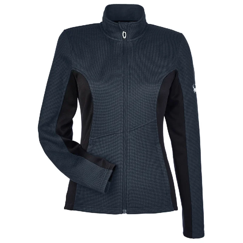 Spyder Women's Frontier/Black Full Zip Sweater Solid Print Embellished