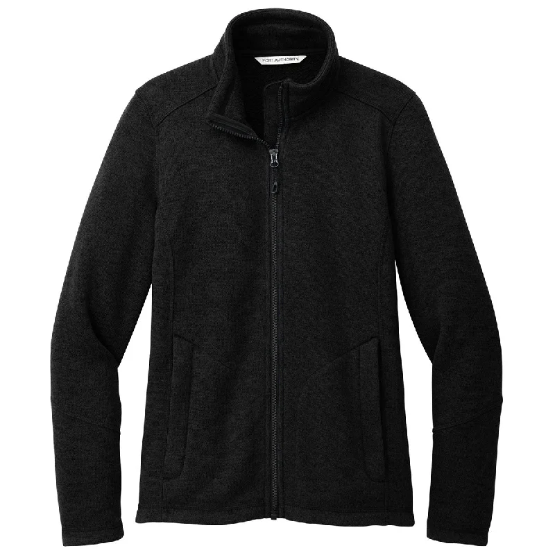 Port Authority Women's Deep Black Arc Sweater Fleece Jacket Solid Print Embellished