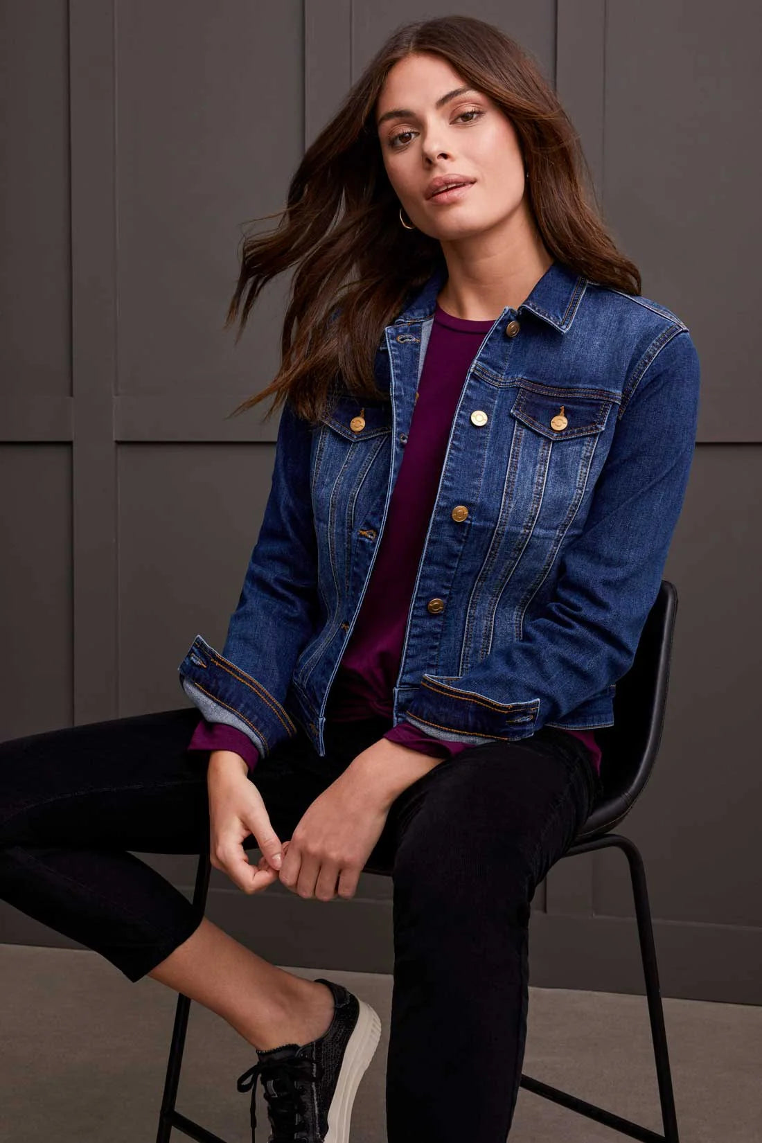 Classic Denim Jacket With Pockets [Blue Moon-5565O] Quilted Jacket Puffer Jacket Insulated Jacket