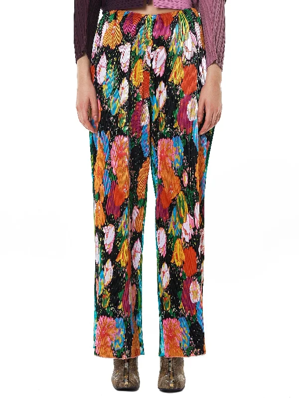 Floral Plissé Trousers (RQ45-BLACK-FLORAL-MIX) Trousers Business Professional