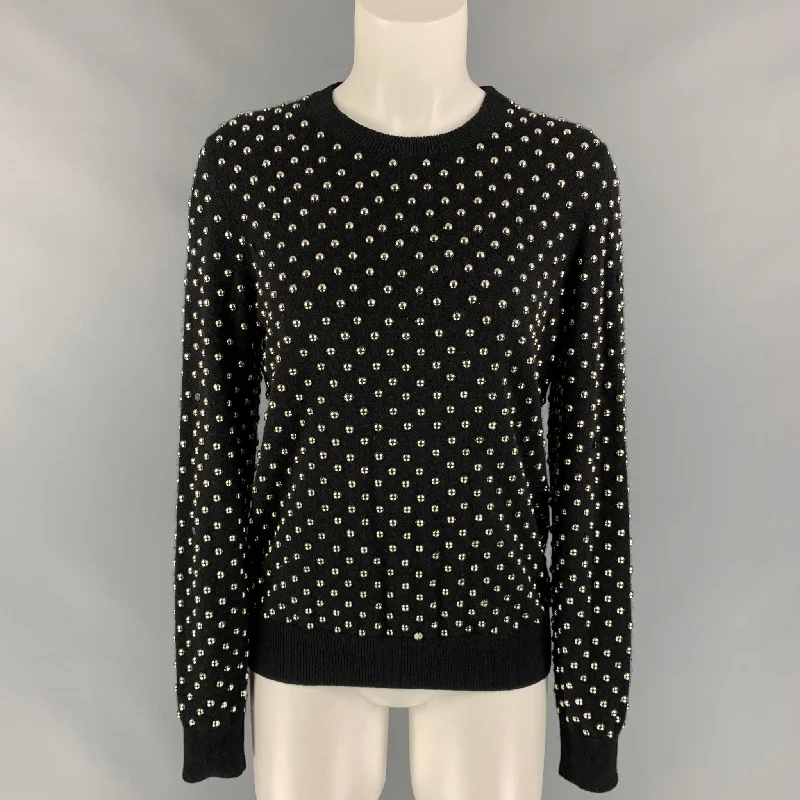MICHAEL KORS COLLECTION Size M Black & Silver Studded Cashmere Pullover Cowl Neck Pullover