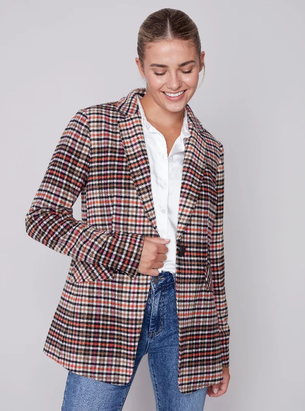 Plaid Blazer Jacket [Truffle-C6279] Jersey Jacket Tulle Jacket Batik Jacket