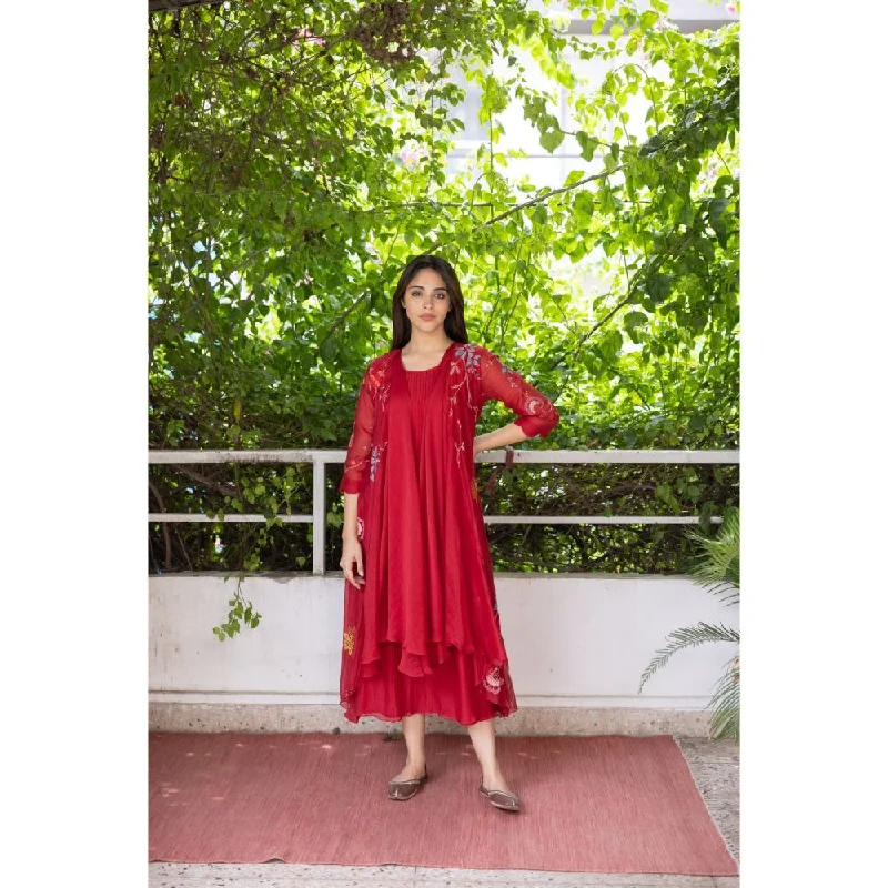 Vaayu Camellia Applique Jacket & Dress (Set of 2) Cardigan Sweater Pullover