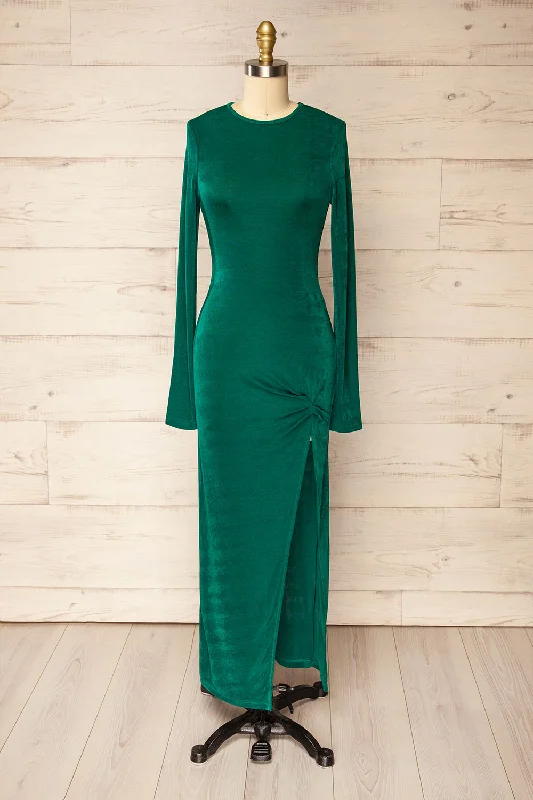 Nogent | Green Long-Sleeved Dress w/ Slit