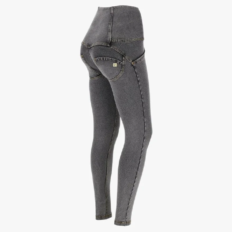 Freddy Womens Superskinny Push Up Organic Cotton Trousers With High Waist Grey Trousers Elastic Waist Soft